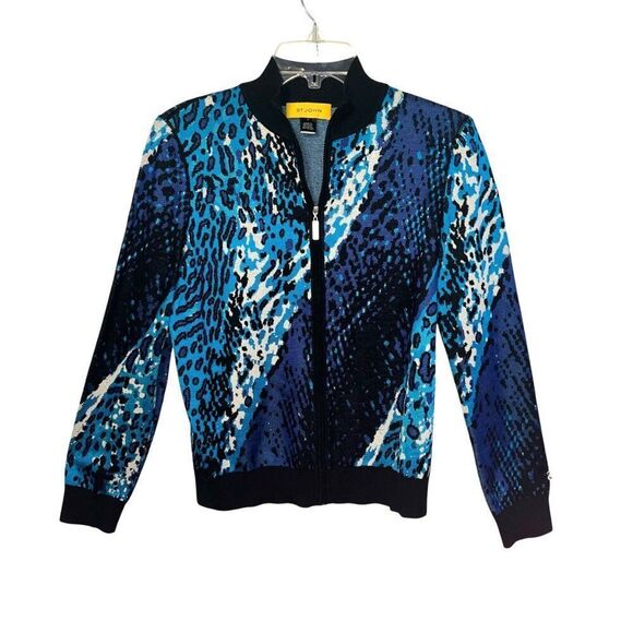 Women's St. John Full Zip Blue/Purple Size P Rayon Wool Jacket Blue Zebra